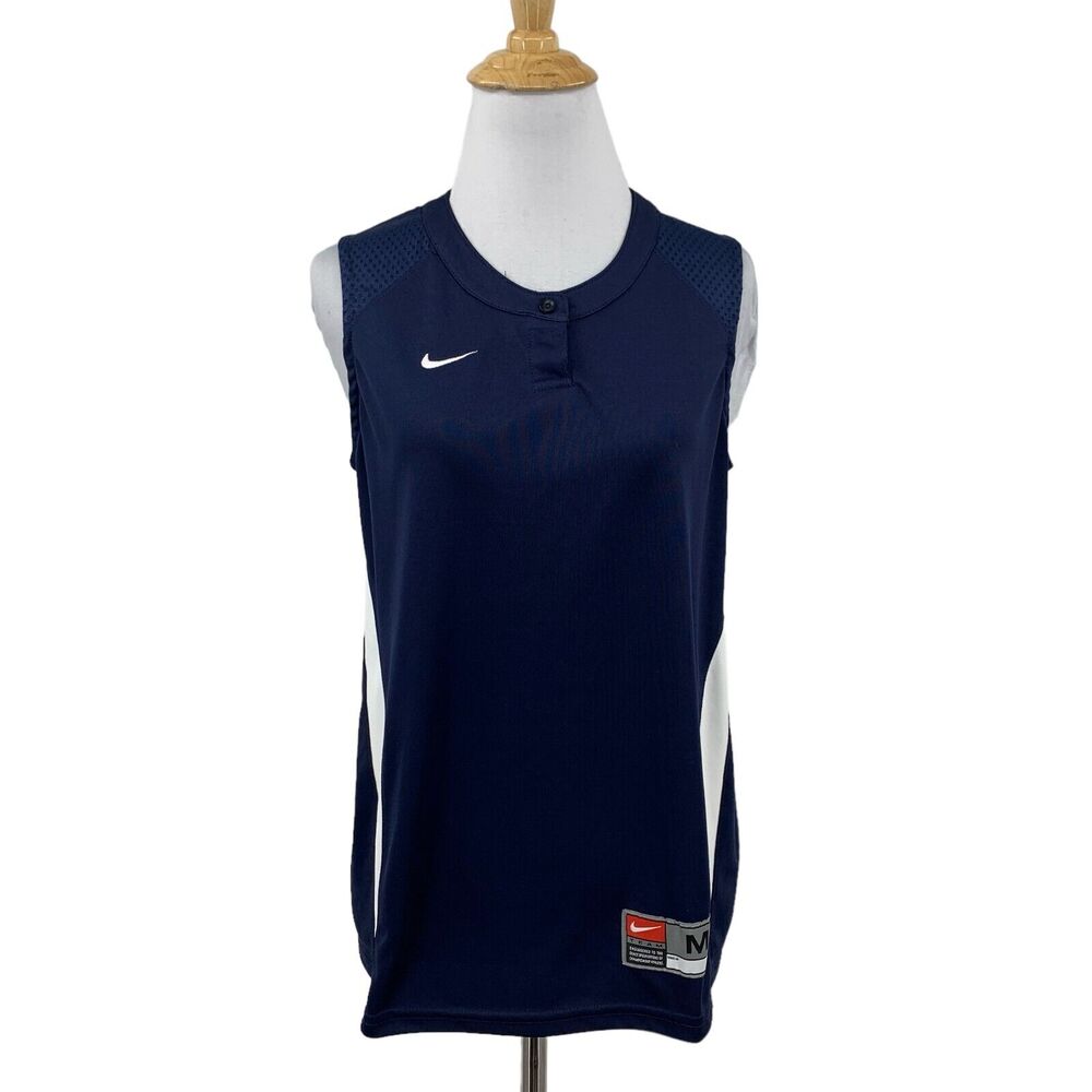 Vintage Nike Tank Top Womens M Medium Navy Colorblock Team Basketball Jersey
